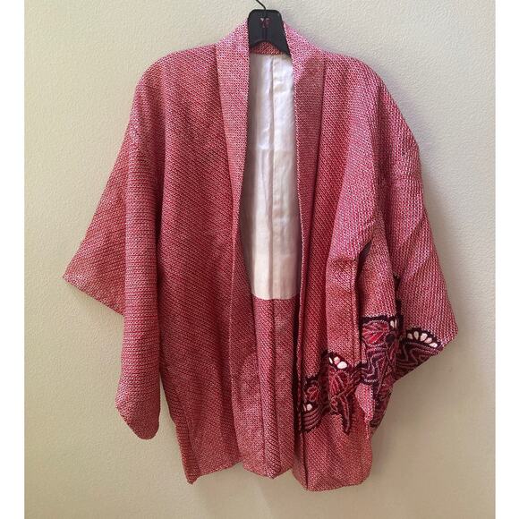 Kimono Haori Jacket Beautiful Pink Red Plum Flower Shibori Dyed ~ Breathtaking - Picture 5 of 11